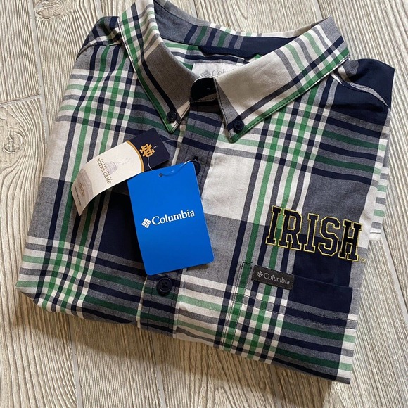 Columbia Notre Dame Fighting Irish LS Button Down Shirt Mens XL Plaid NWT - Picture 5 of 13